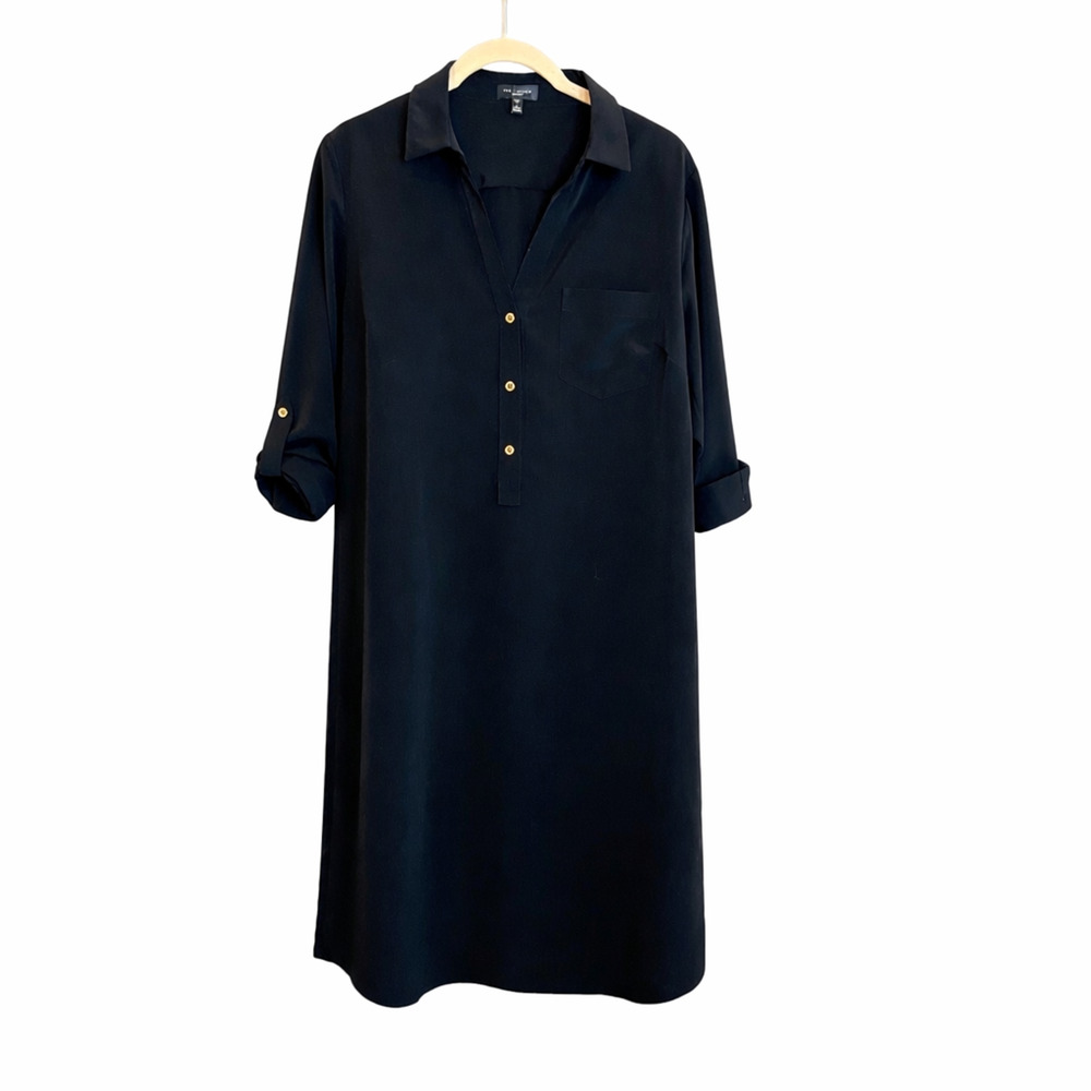 The Limited Womens Ashton Shirt Dress Tall L Black Popover Long Sleeve
